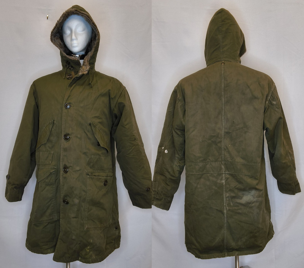 WW2 Military M47 Trench Coat Green Removable Fleecepile Liner Men's XL #W5718